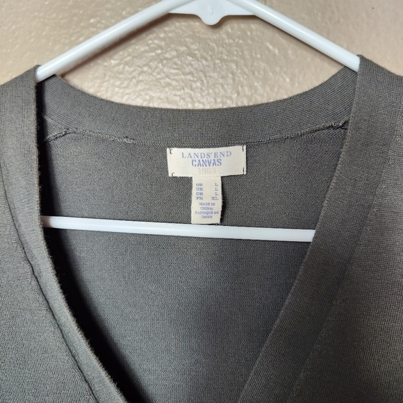 Lands End Womens Olive 100% Cotton Buttonfront Tie Waist Cardigan-Size L - Picture 2 of 6